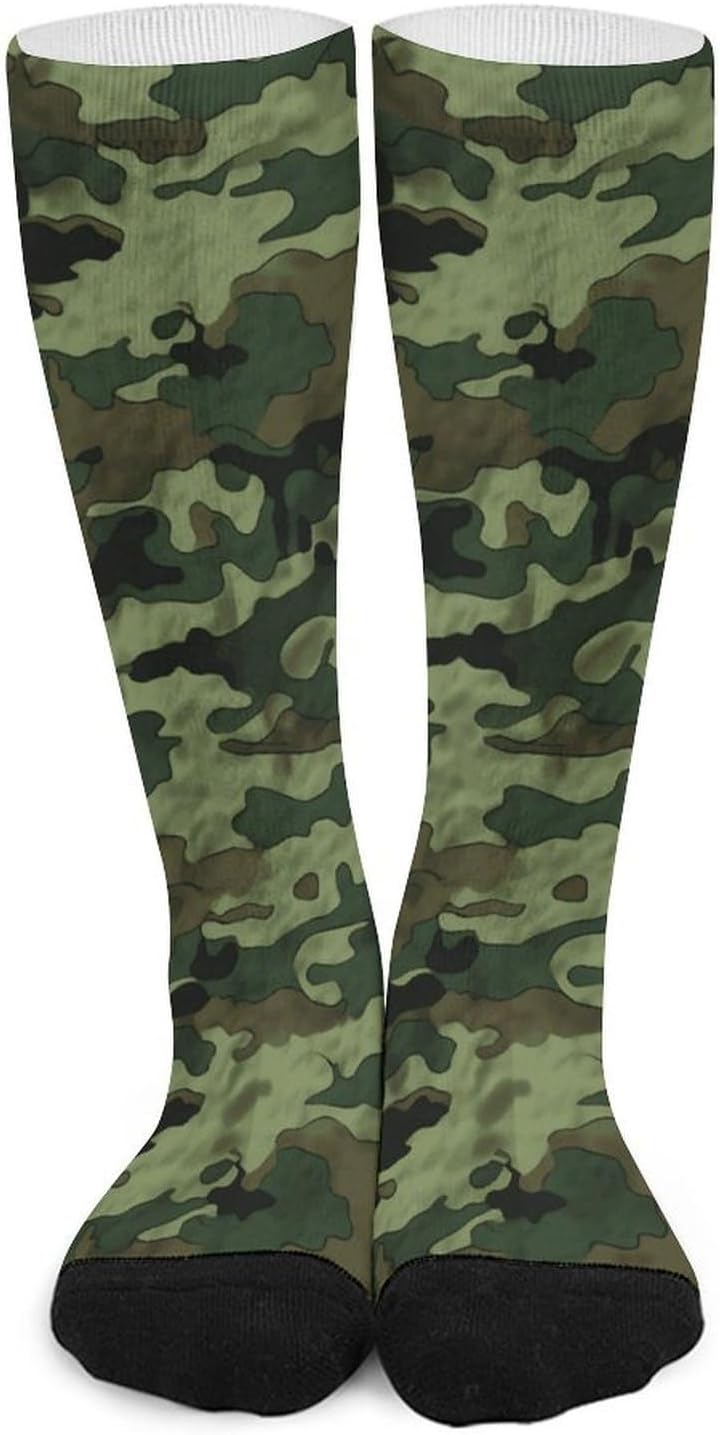Green Military Camo Knee High Soccer Socks Moisture Wicking