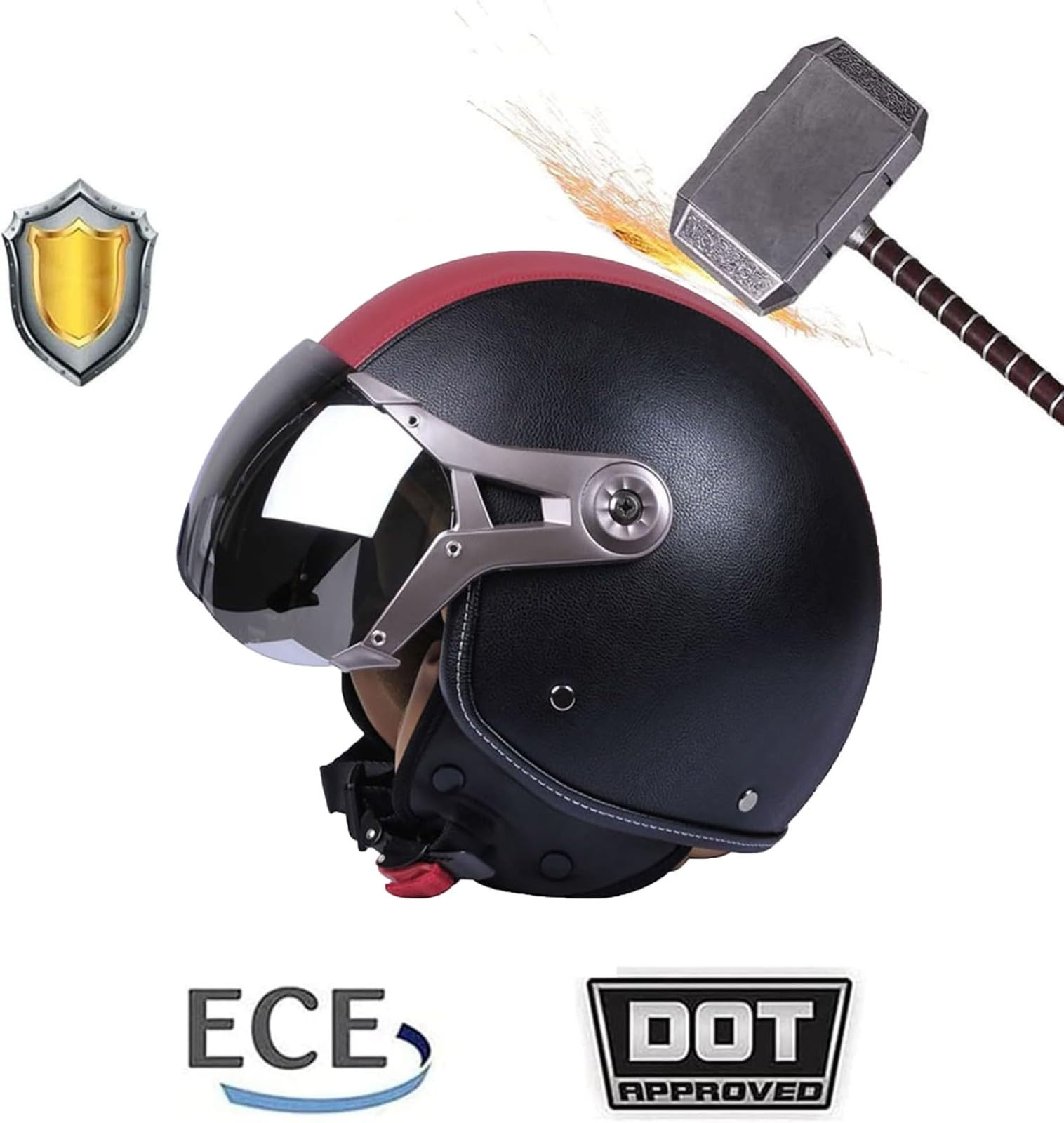 Casco Abierto Motocicleta Retro, Dot/ECE Homologado Moto Cuero Medio Casco Casco Moto Jet Casco Moto Abierto Scooter para Mujer Hombre Adultos
