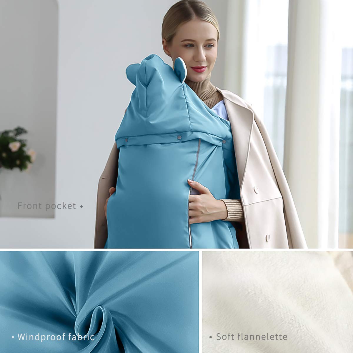 SONARIN Universale All Seasons Copertura per Marsupio,Copertina,mantello per l'inverno caldo,Sacco imbottito,antivento,Impermeabile,Cappello Staccabile(Verde)