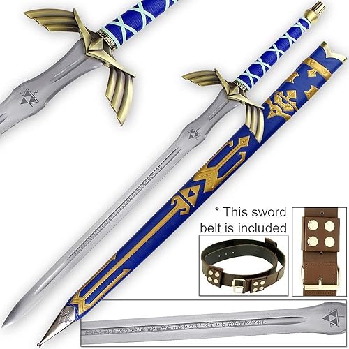Miniatura 5 de FULL TANG Carbon Steel Master Sword SHARPENED Skyward Limited Edition Deluxe w Belt, 14-Blue-BRB