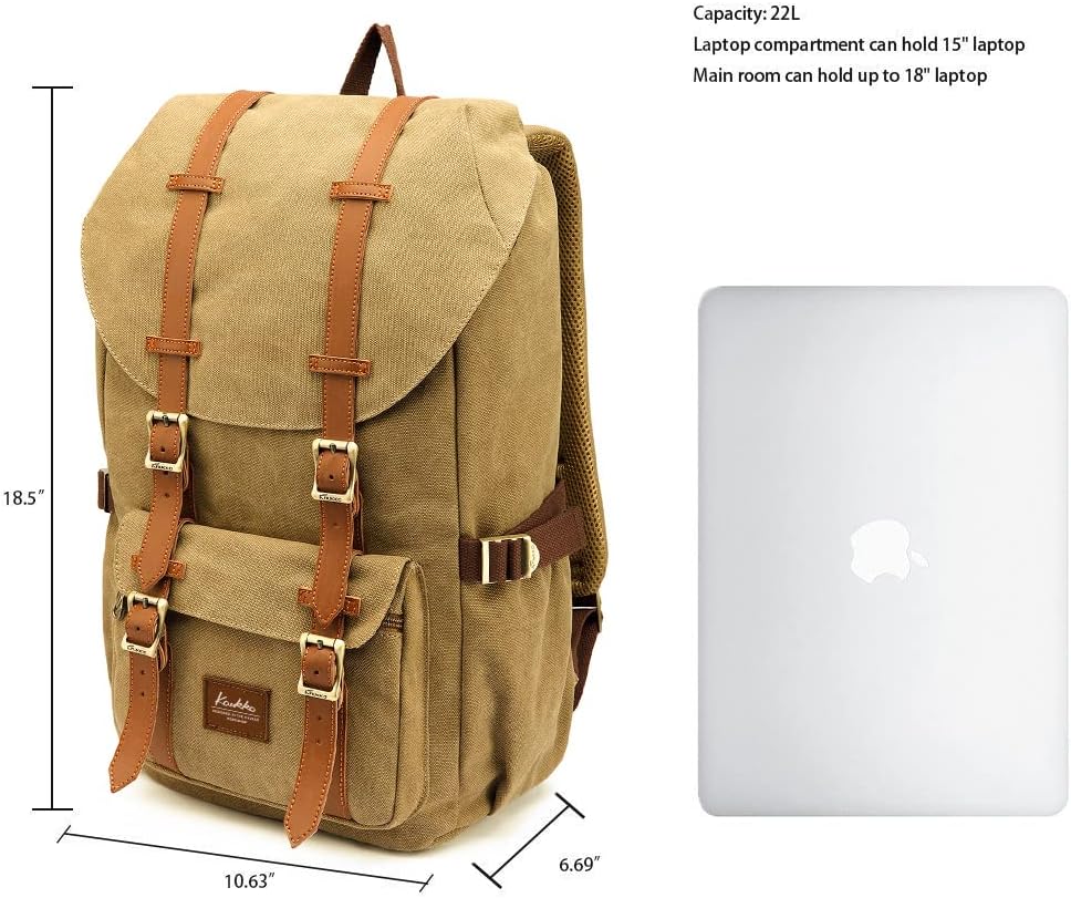 KAUKKO Travel Laptop Backpack, Outdoor Rucksack, Causal backpack Fits 15.6"(Canvas Khaki2pc)