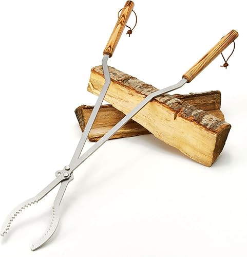 Campfire Bay Pinzas para hogueras de 36 pulgadas - Serie Elite de acero inoxidable - Hecho en Estados Unidos - Agarrador de troncos para hogueras y