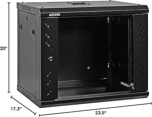 Miniatura 7 de 9U - Gabinete de red profesional para montaje en pared de 19 pulgadas, estante de red para servidores de bajo perfil, color negro