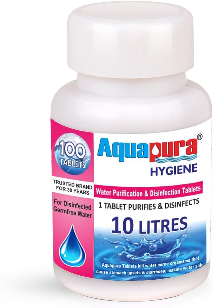 Aquapura Water Purification Tablets 100 Tablets Pack, Each Tablet for 10 litres Water (Water Purifier), 3 Years Shelf Life & Warranty, Makes Water Pure and Safe
