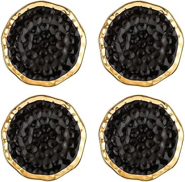 Ceramic Dinner Plates Set, Dishwasher & Oven Safe, Elegant White & Gold for Family Dining, Restaurants, Daily Use black, 4pcs 8inch