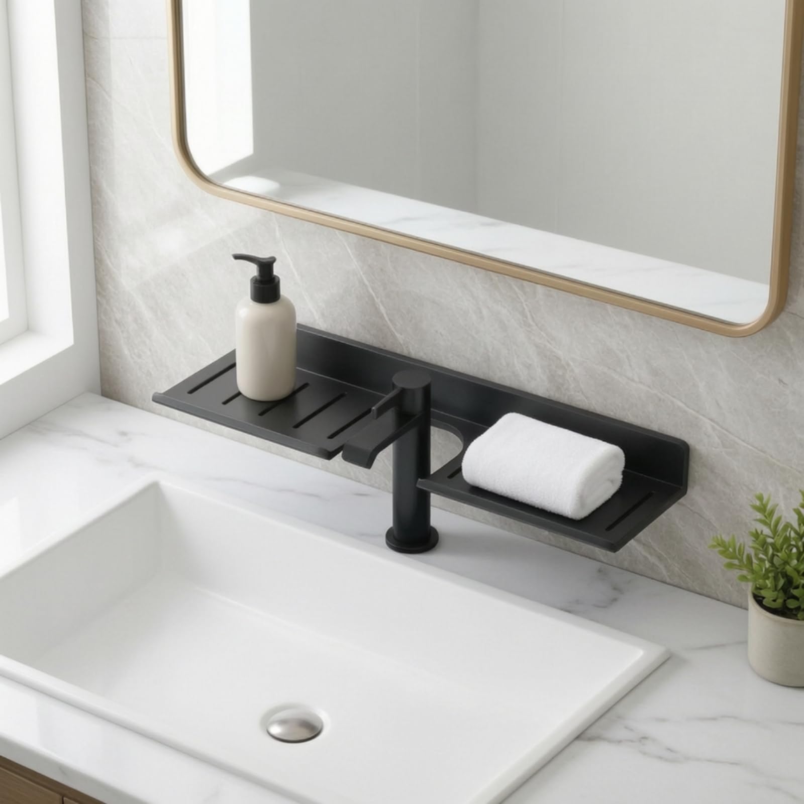 Mensola sopra Lavandino senza Foratura Mensola sopra Rubinetto Resistente All'acqua Organizer da Bagno per Affittuari, 60CM, Grigio Canna Di Fucile