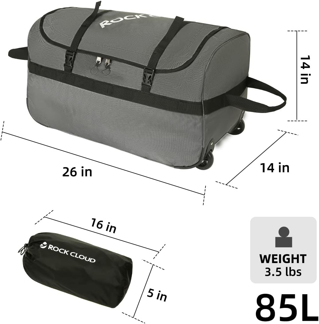 Buy Rock Cloud Foldable Wheeled Duffel Bag with Wheels 85L Rolling