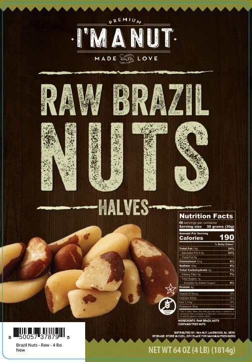 Image of Raw Broken Brazil Nuts, 4 lbs (64oz) - Premium Wild Harvested, High Selenium, Batch Tested Peanut & Gluten Free, Non-GMO, Kosher, Resealable Bag