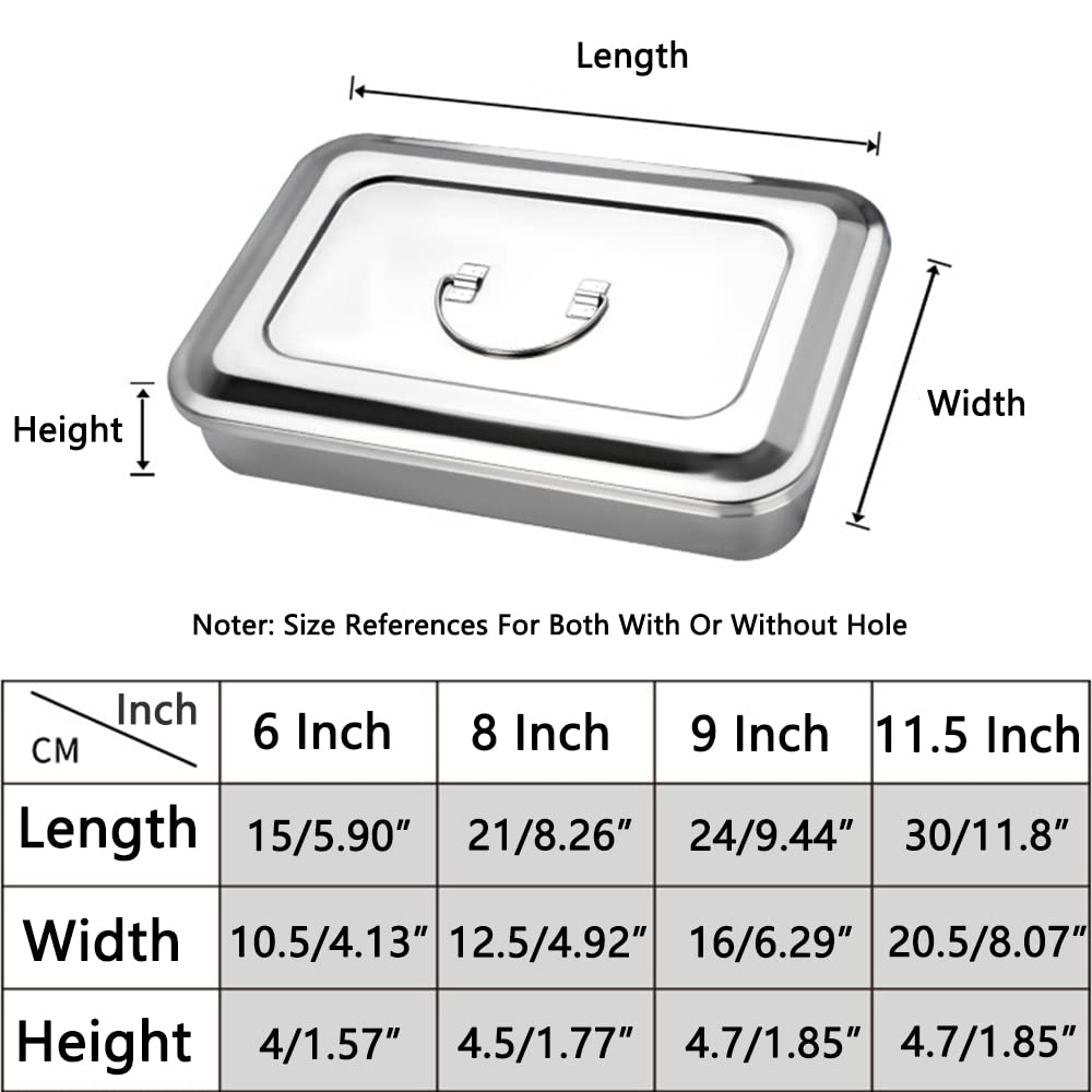1pcs Cajas de almacenamiento de instrumentos quirúrgicos de acero inoxidable para cirugías profesionales, salón de belleza, uso de odontología, tatuaje, perforación (11.5 pulgadas (sin agujero))