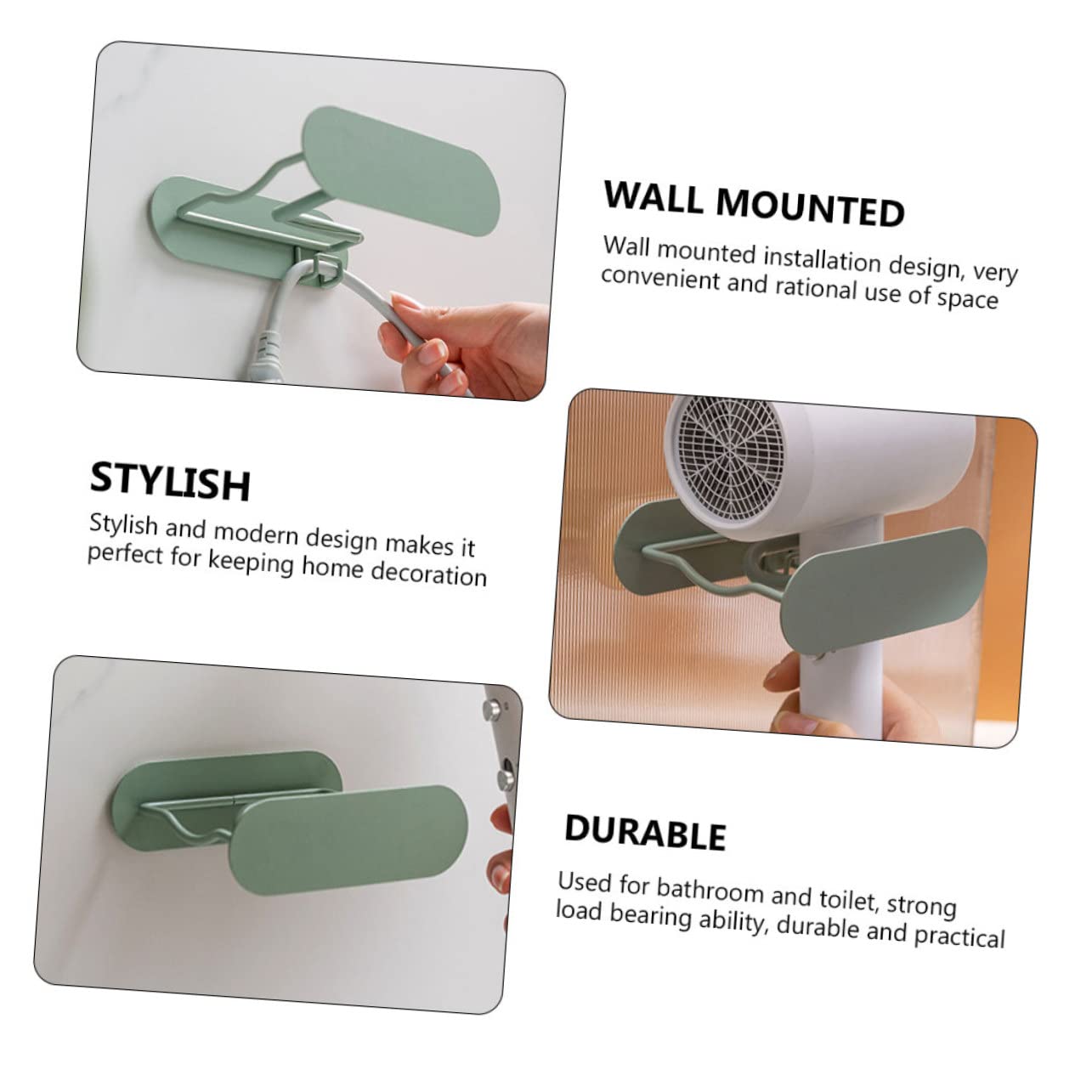 TOPBATHY 2pezzi Supporto Per Asciugacapelli Da Parete Acciaio Inossidabile Porta Asciugacapelli Verde Design Moderno e Resistente Facile Installazione Per Bagno e Toilette