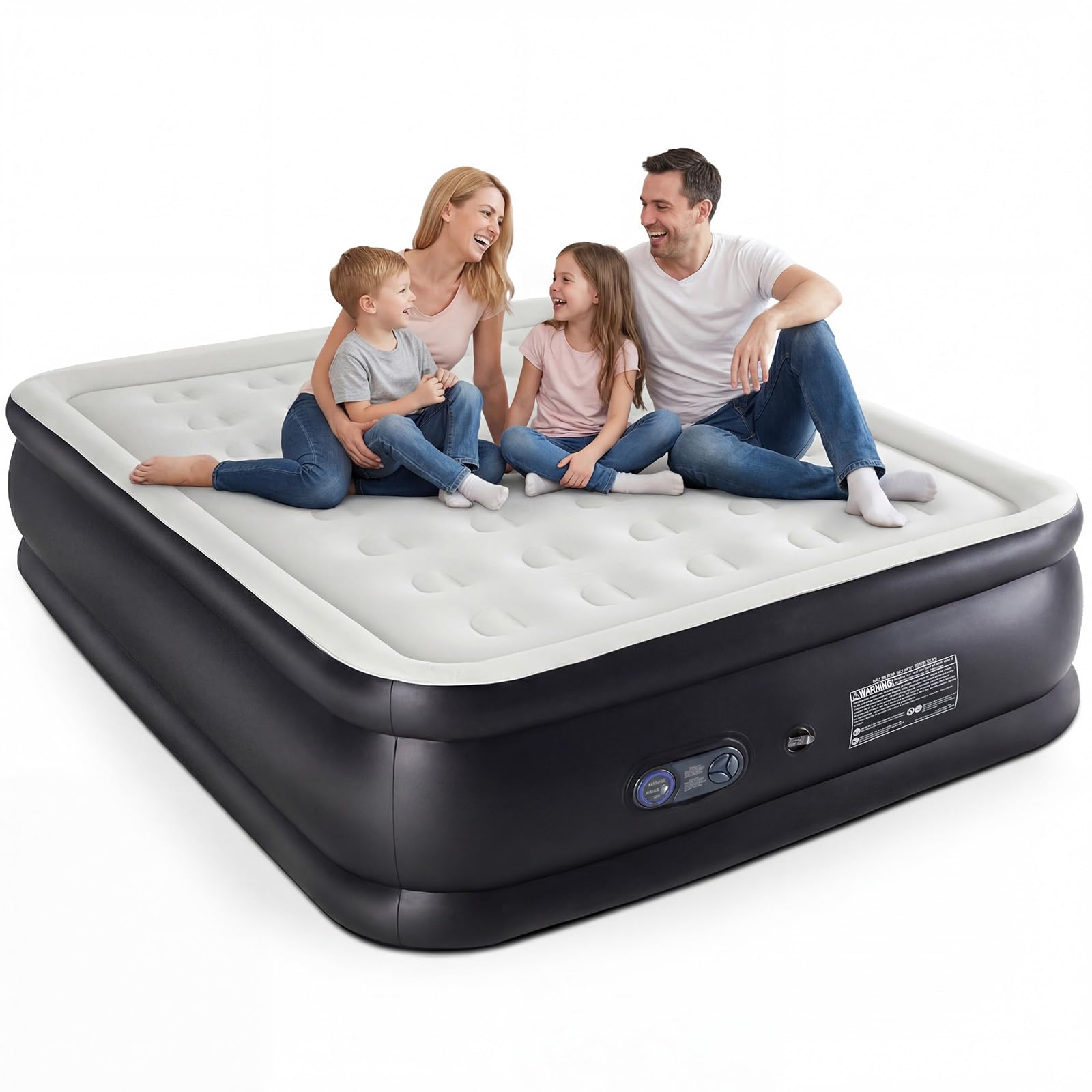NEWBULIG Queen Air Mattress with Built in Pump, 18 inch Raised Inflatable Flocked Surface Air Bed 440 lbs Weight Capacity Portable for Camping, Guests and Home, Strong Support & Non-Slip Bottom