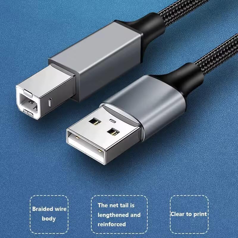 Image of Mizi Printer Cable, 10FT USB Printer Cable USB 2.0 Type A Male to B Male Scanner Cord USB B Cable High Speed for HP, Canon, Epson, Dell, Brother, Lexmark, Xerox, Samsung etc and Piano, DAC - Gray