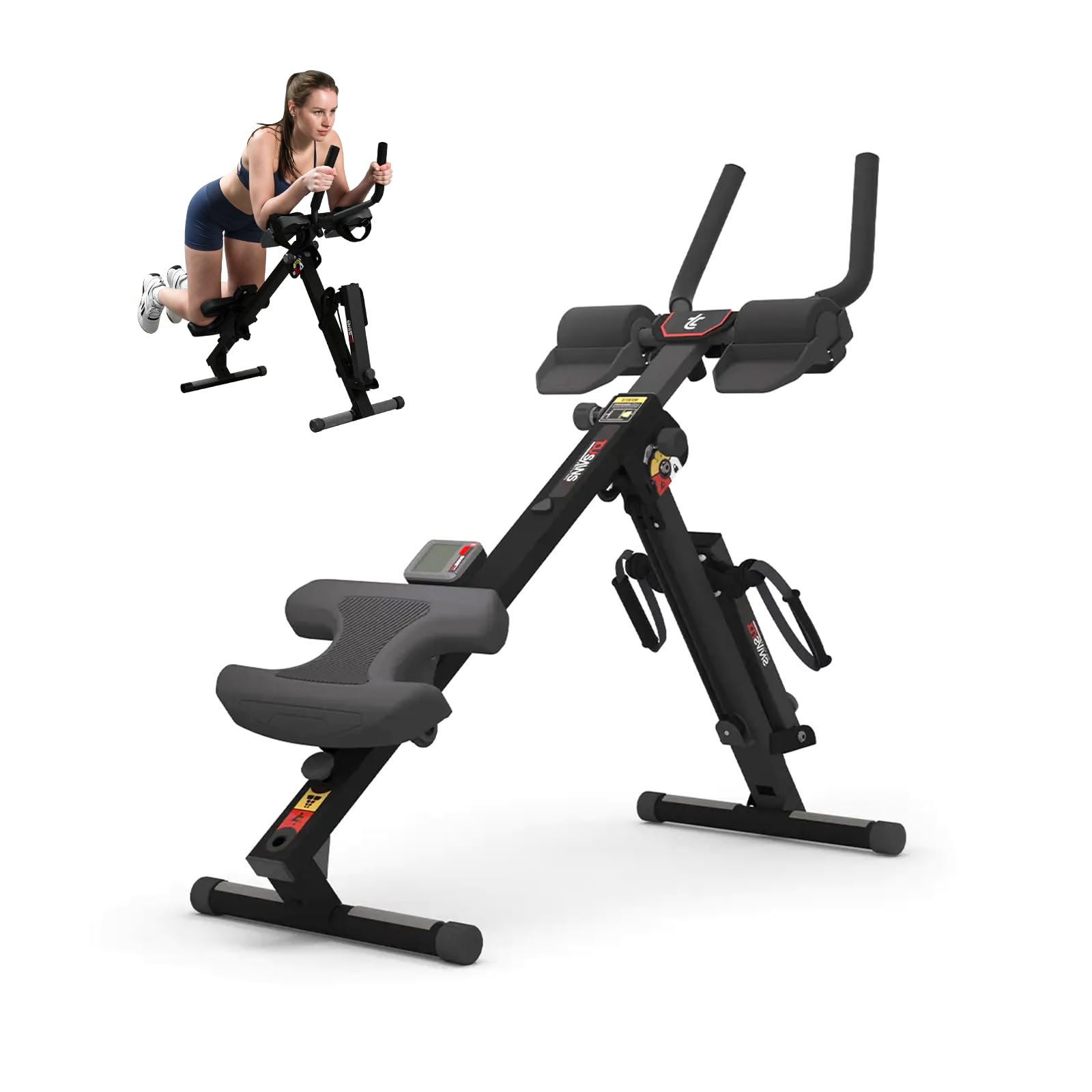 TOUSAINS 3 in 1 Ab Machine, Foldable Rowing Machine & Cable System, Core Trainer for Abdominal Workout, 4-Level Height & 2 Resistance Levels, All-in-One Home Gym Equipment for Weight Loss & Sculpting (black)