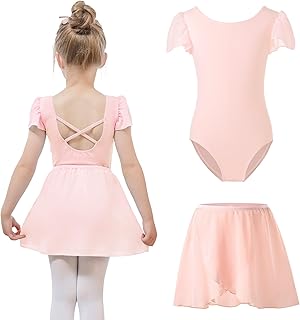 Ballet Leotard for Girls with Removable Skirt Ballet Dress Puff Sleeve Dance Leotard Ballerina Outfit for Girls - Buy now