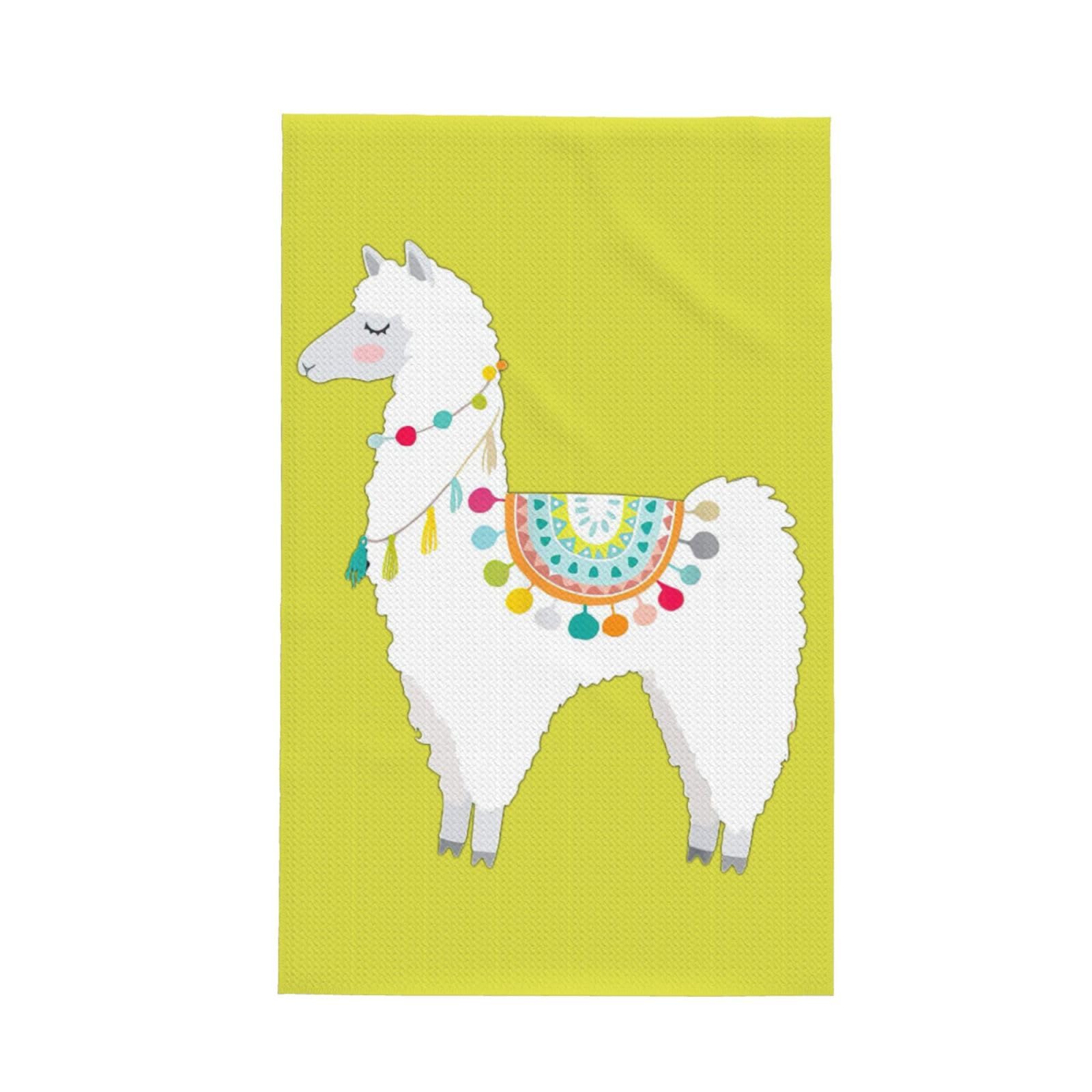 CKGODGF Llama Print Absorbent Waffle Dishcloths,Kitchen Towels With Hanging Loops,Tea Towels.