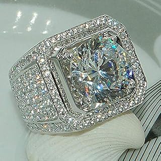 S925 925 Sterling Silver Men's Deluxe Full Diamond Ring Aggressive Shiny Jewelry Men's Wedding Engagement Ring 18K White Gold Cubic Zirconia Eternal Ring