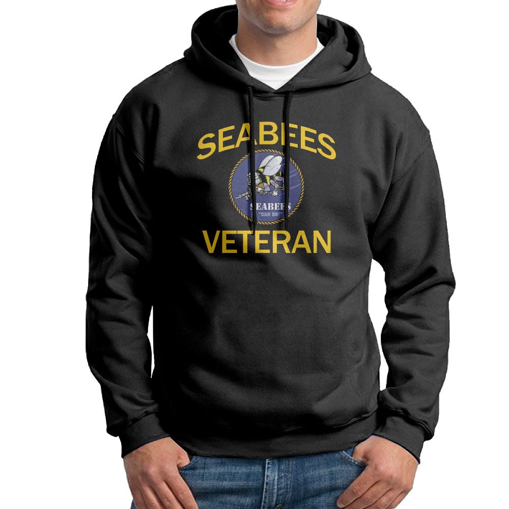 APOERN Men's US Navy Seabees Veteran Pullover Hooded Sweatshirt Black