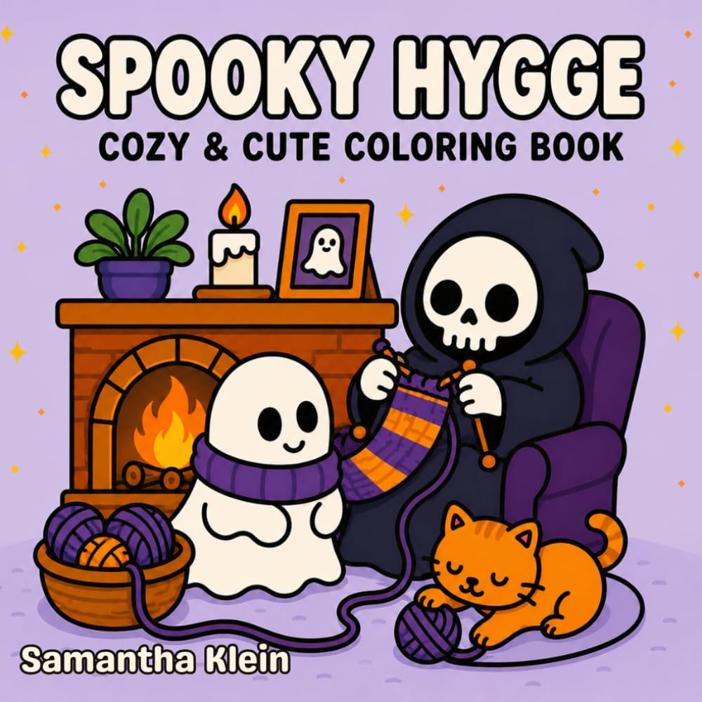Spooky Hygge: Halloween Cozy & Cute Bold & Easy Coloring Book for Kids and Adults: 40 Simple & Relaxing Designs with Ghost and Grim Reaper (Pals Series)