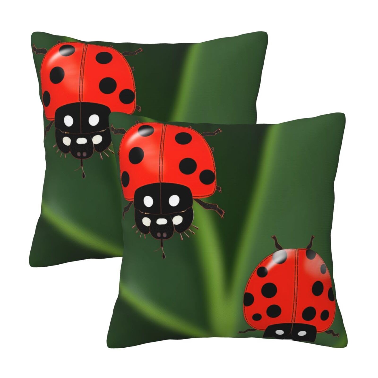 Ladybug print Throw Pillow Cases 2 Pack Square Pillowcases Soft Pillow Protectors for Couch Livingroom Sofa Bed Office Car,40x40 CM