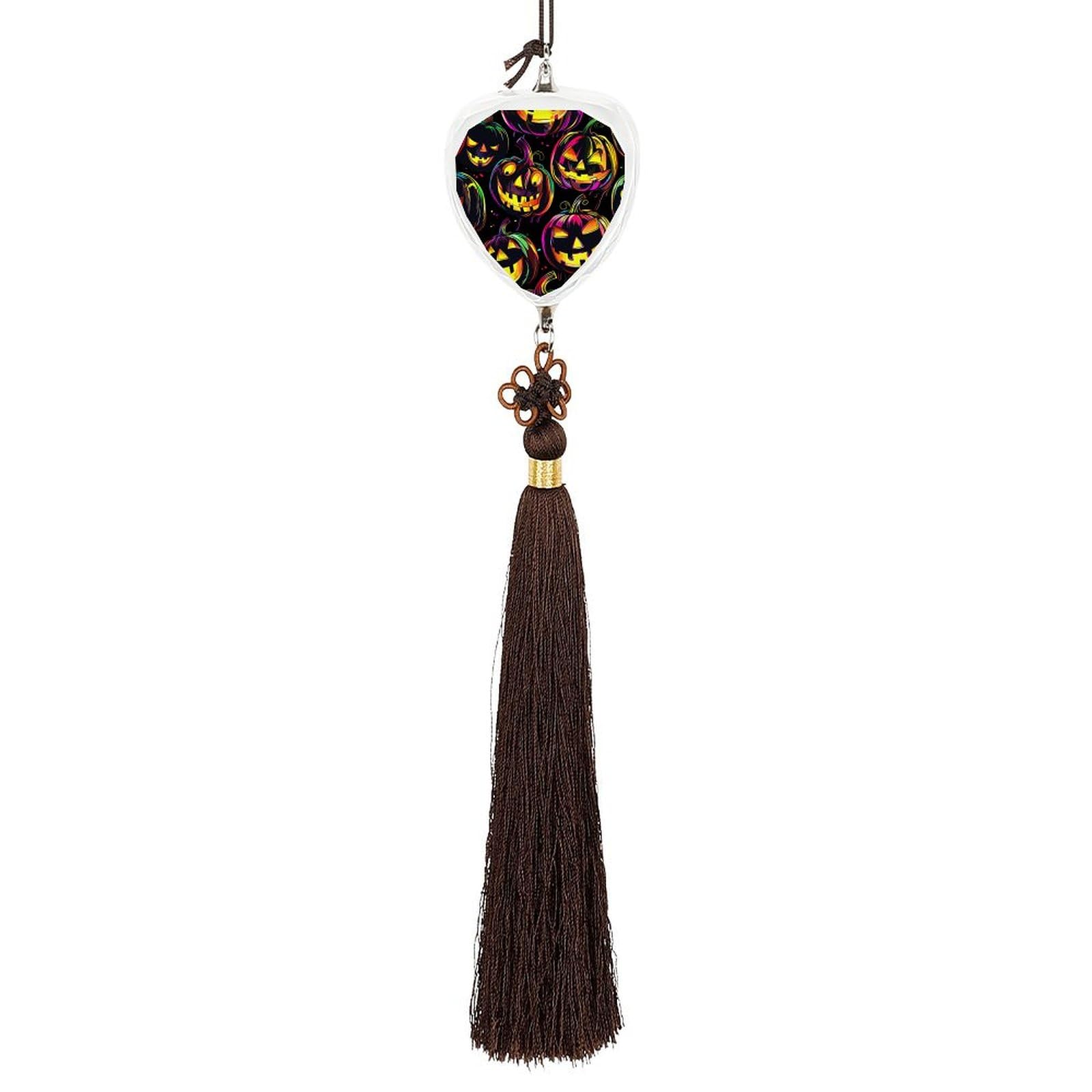 Crystal Auto Pendant Charms Love Crystal Car Rear View Mirror Charms Neon Pumpkin Pattern Auto Hanging Interior Ornament Pendant Car Interior Accessories for Women Men CarCharms Decor