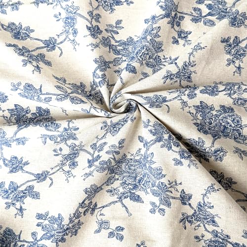 Cotton Upholstery Fabric by The Yard - Vintage Floral, Christmas & Plaid Patterns Printed Fabric for Chair, Couch Replacement| Available in 1/3/5 Yard Lengths (1 Yard, Blue Floral)