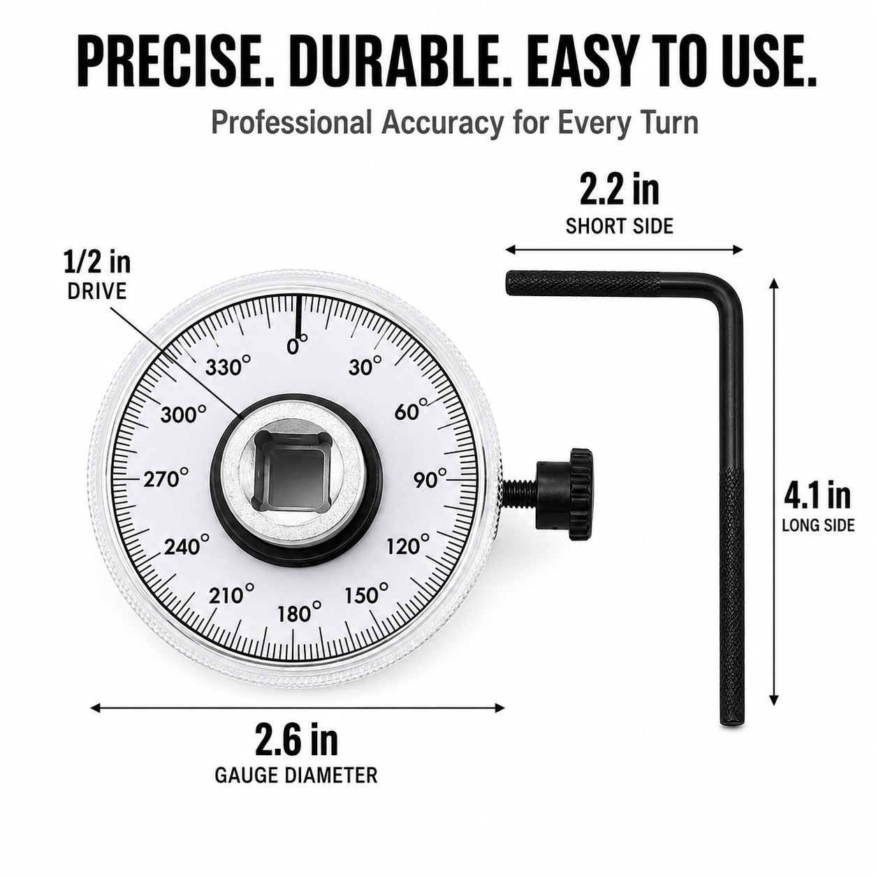 Torque Angle Gauge, 1/2" Drive Mechanical Torque Wrench Adapter with Zero Return & Dual Adjustable Arm, 360° Scale, Heavy Duty Tool for Auto, Trucks & Heavy Equipment Repair — Amazon image 2