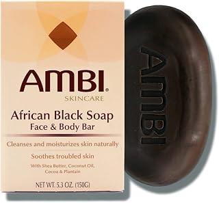 Ambi African Black Soap Face & Body Bar, Cleans and Nourishes Skin, Rinses Clear, 5.3 Ounce
