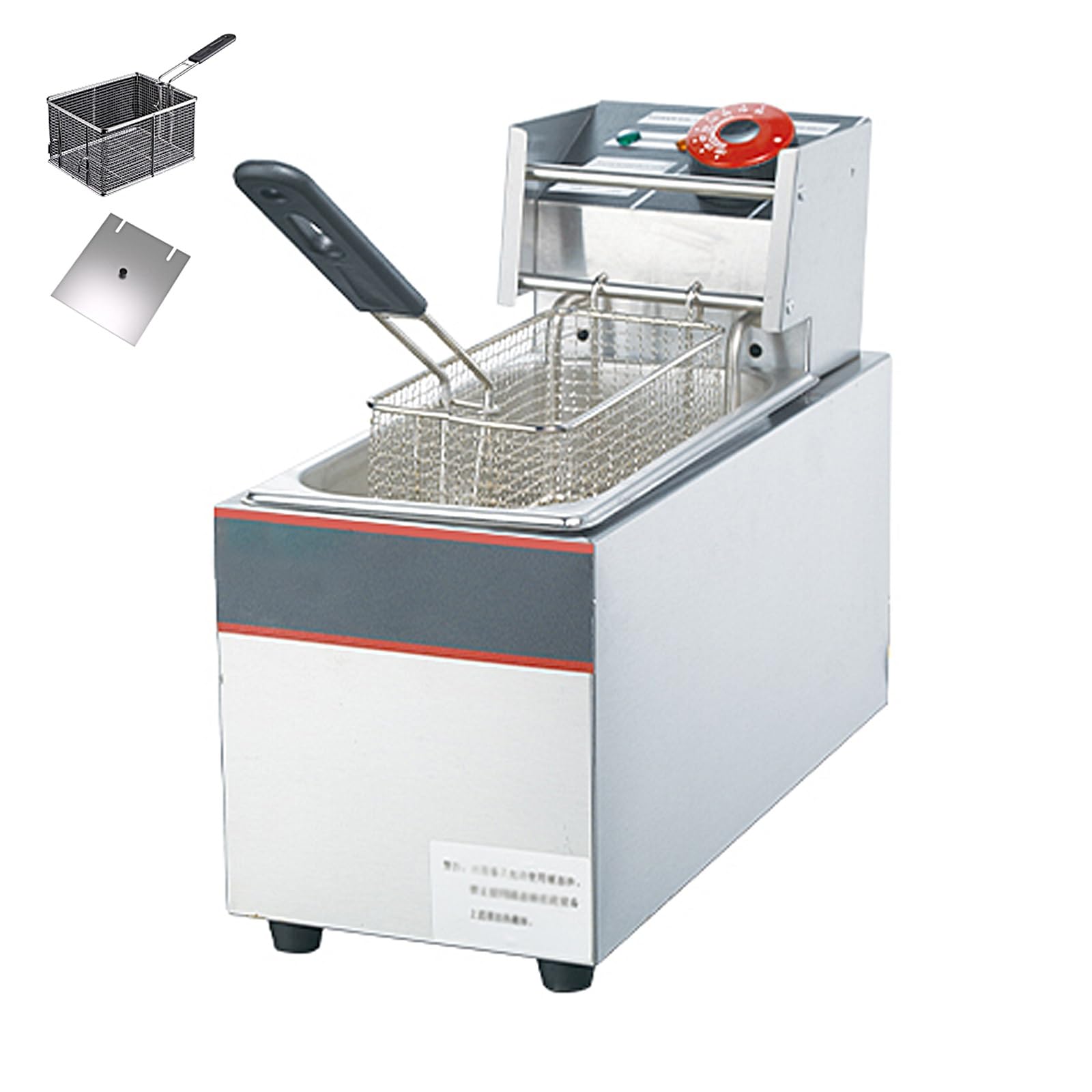 Freidora de Aceite 8-25L Profesional con Cesta y Tapa, Freidora Comercial de Acero Inoxidable, Control de Temperatura de 60-200°C, 220V 50-60Hz Enchufe de 10A(19.3 * 44.3 * 36cm (8L))
