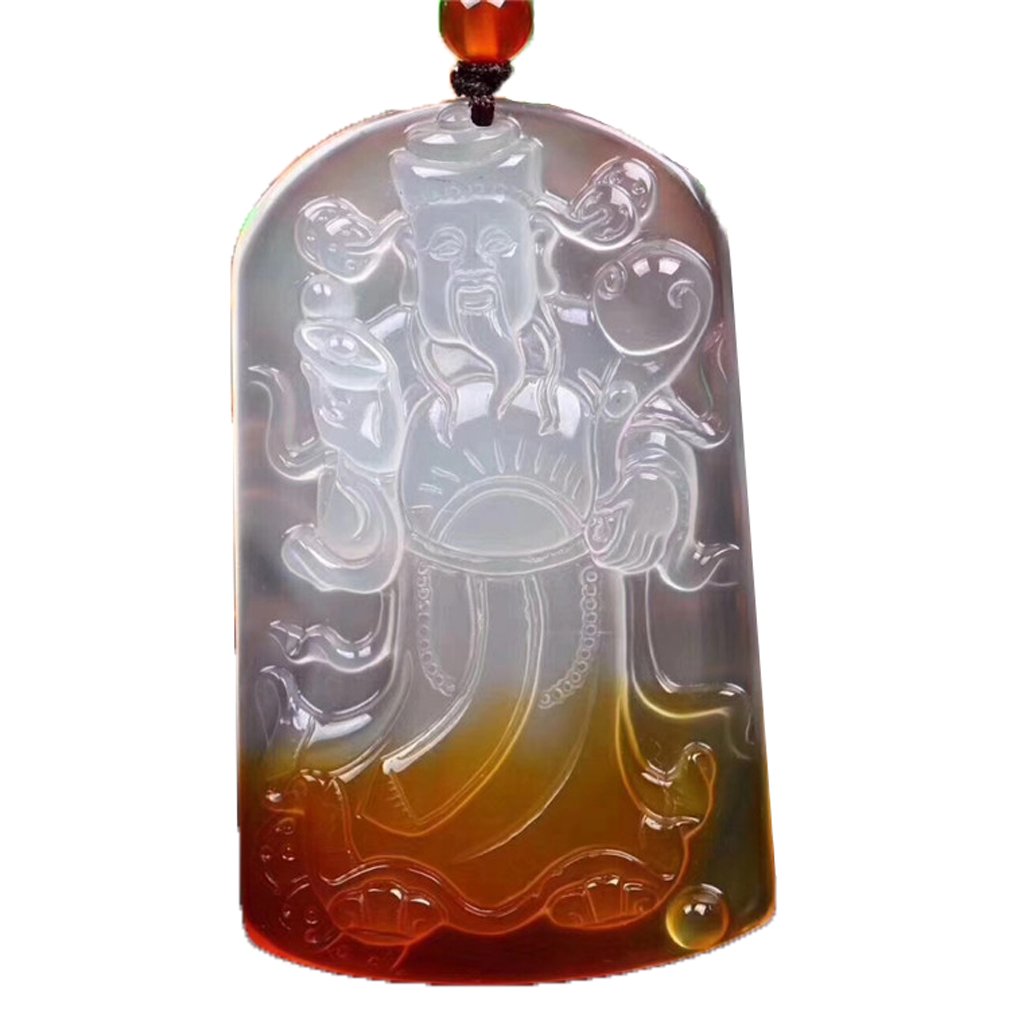 clin-yy Natural Ice Agate Chalcedony Wealthy Pendant Red and White Color Fortune God Jade Pendant Necklace