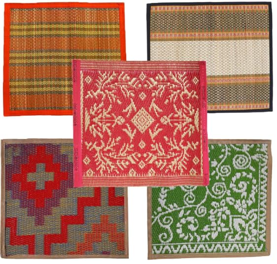 Plastic Handcrafted Pooja Floor Mat Asan Small Matt for Home Living Room, Outdoor Also Use Meditation Prayer and Sitting Mat, Aasan Mat, Chatai - Random Colour and Design (1.5X 2 ft) (3)-image-32