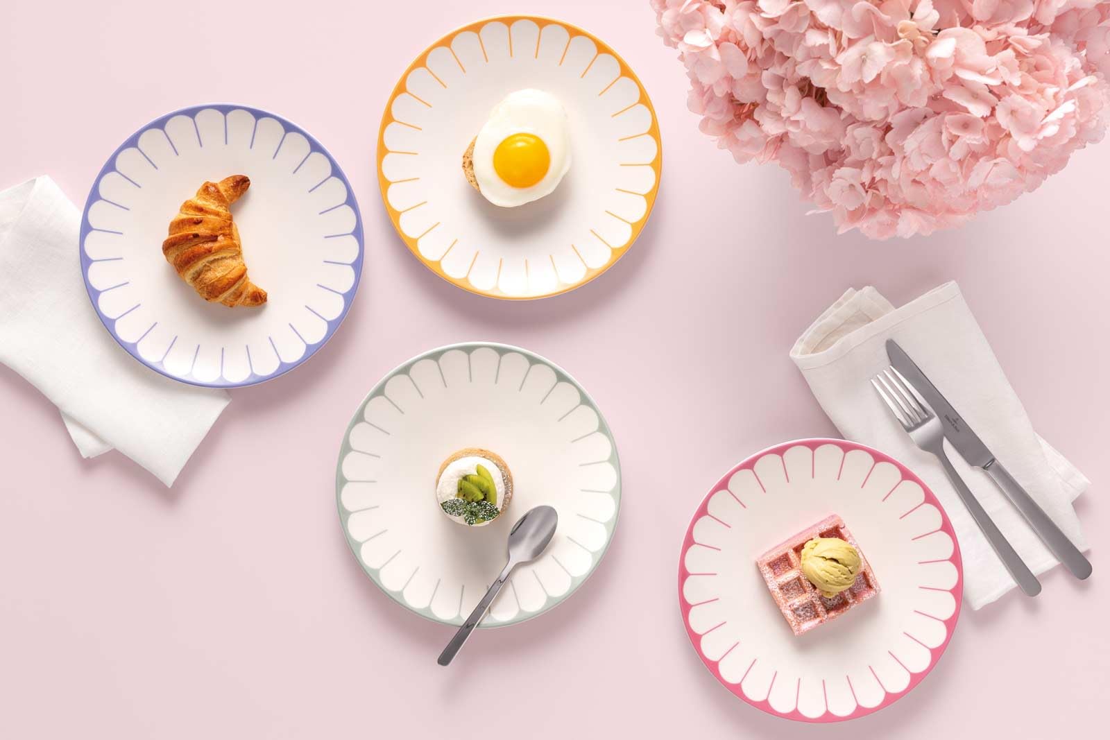 Villeroy & Boch - Fleur Couleur Frühstücksteller-Set 4-teilig, Dessertteller, Kleine Teller für Frühstück, Desserts & Snacks, Kuchenteller, Spülmaschinenfest & Mikrowellensicher, Premium Porzellan