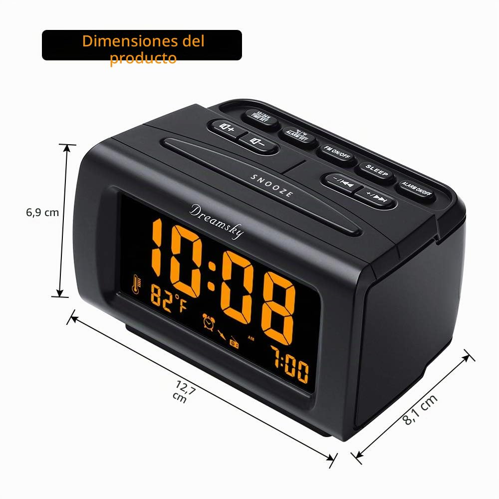 DreamSky Reloj despertador con radio FM, puerto USB para carga