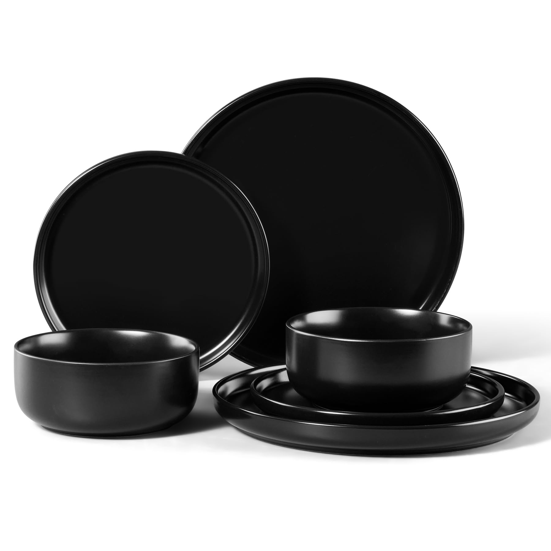 HaWare Dinner Set, 6 Piece Stoneware Dinnerware Service for 2, Elegant Matte Glaze Dining Ware Include Plates and Bowls, Chip and Scratch Resistant, Microwave & Dishwasher Safe, Matte Black — image 1
