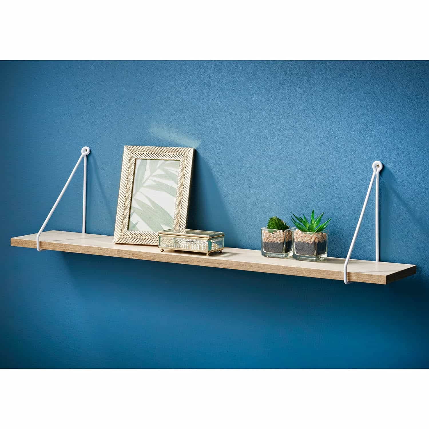 spot on dealz® Floating industrial wall 80 cm length Oak wooden hanging Shelves small with White metal wire Living room furniture