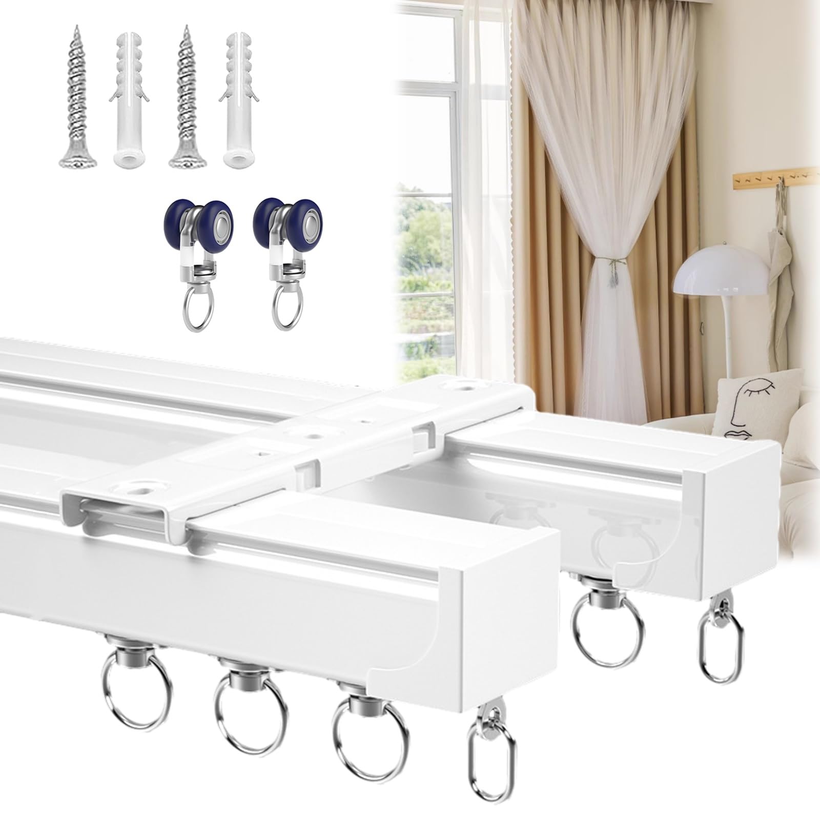 Set Binario Doppio A Soffitto Per Tende – Alluminio Silenzioso, 1,7 M, Supporto Fino A 50 Kg