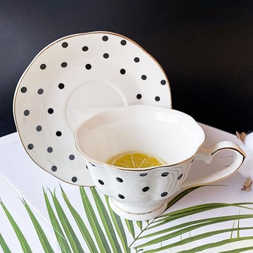 Miniatura 9 de Hemoton Juego de café de estilo real, elegante taza de porcelana fina para café, bebidas, café con leche, té moca, blanco y negro
