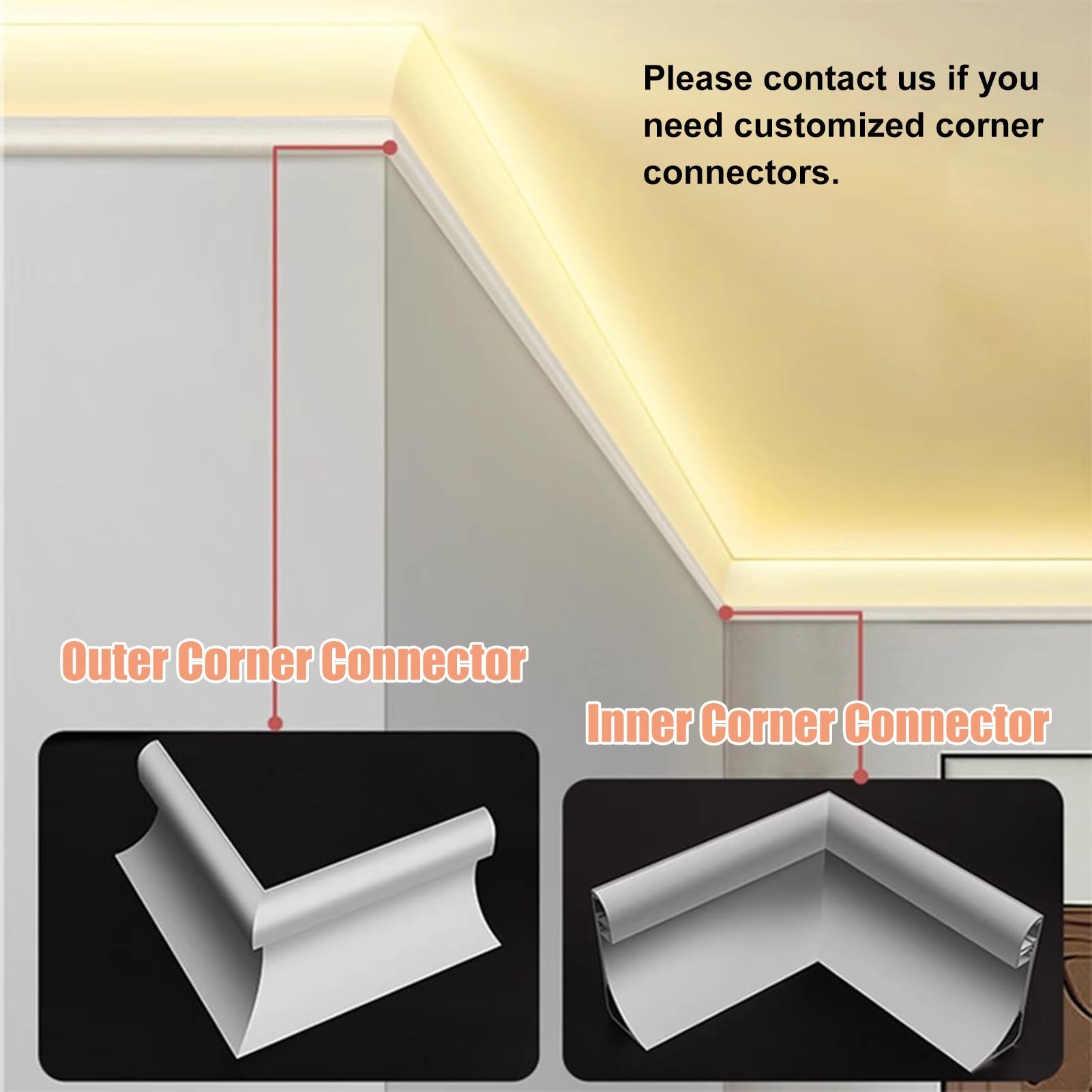 Profil aluminiowy do taśm LED, Profil aluminiowy Listwa koronowa Kanał LED pod szafką Oświetlenie teatralne Świecąca listwa przypodłogowa Instalacja w wielu rozmiarach(24m/78.7ft)
