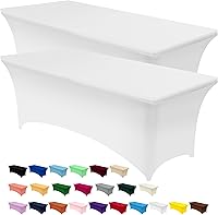 Vista 9 de Utopia Kitchen Mantel de spandex de 4 pies [1 unidad, blanco] 200 GSM elástico, ajustado, lavable y resistente a las arrugas, cubierta rectangular