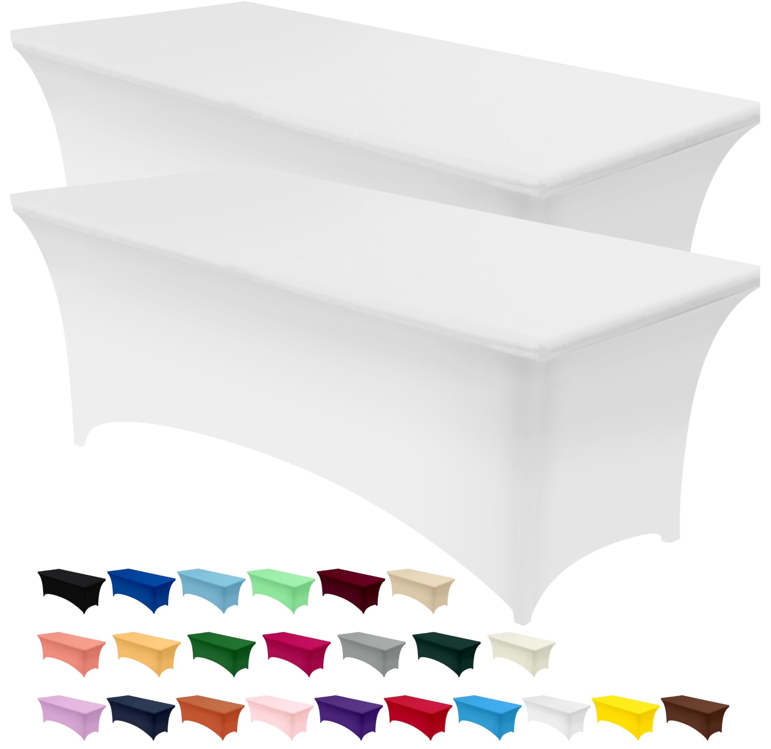 Utopia Kitchen Spandex Tablecloth 2 Pack [8FT, White] Tight, Fitted, Washable and Wrinkle Resistant Stretch Table Cloth Rectangle Cover for Trade Show, Weddings & Parties [96Lx30Wx30H Inch]