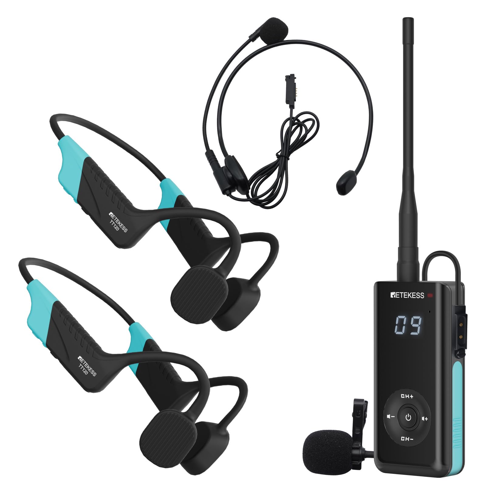 Retekess TT120 Swim Coach Communicator,Underwater Communicator,IP68 Waterproof,120M,Bone Conduction Swimming Headphones for Swimming Training,Coaching (1 Transmitter 2 Receivers)