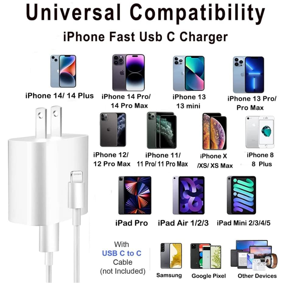 10FT iPhone Fast Charger,[Apple MFi Certified]iPhone USBC Fast ChargerBlock