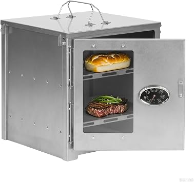 POMOLY Camping Oven 12.6H Wood Stove Oven with 2 Tier Grill, Portable Titanium Oven with Thermometer for Baking, Heating, BBQ Size L