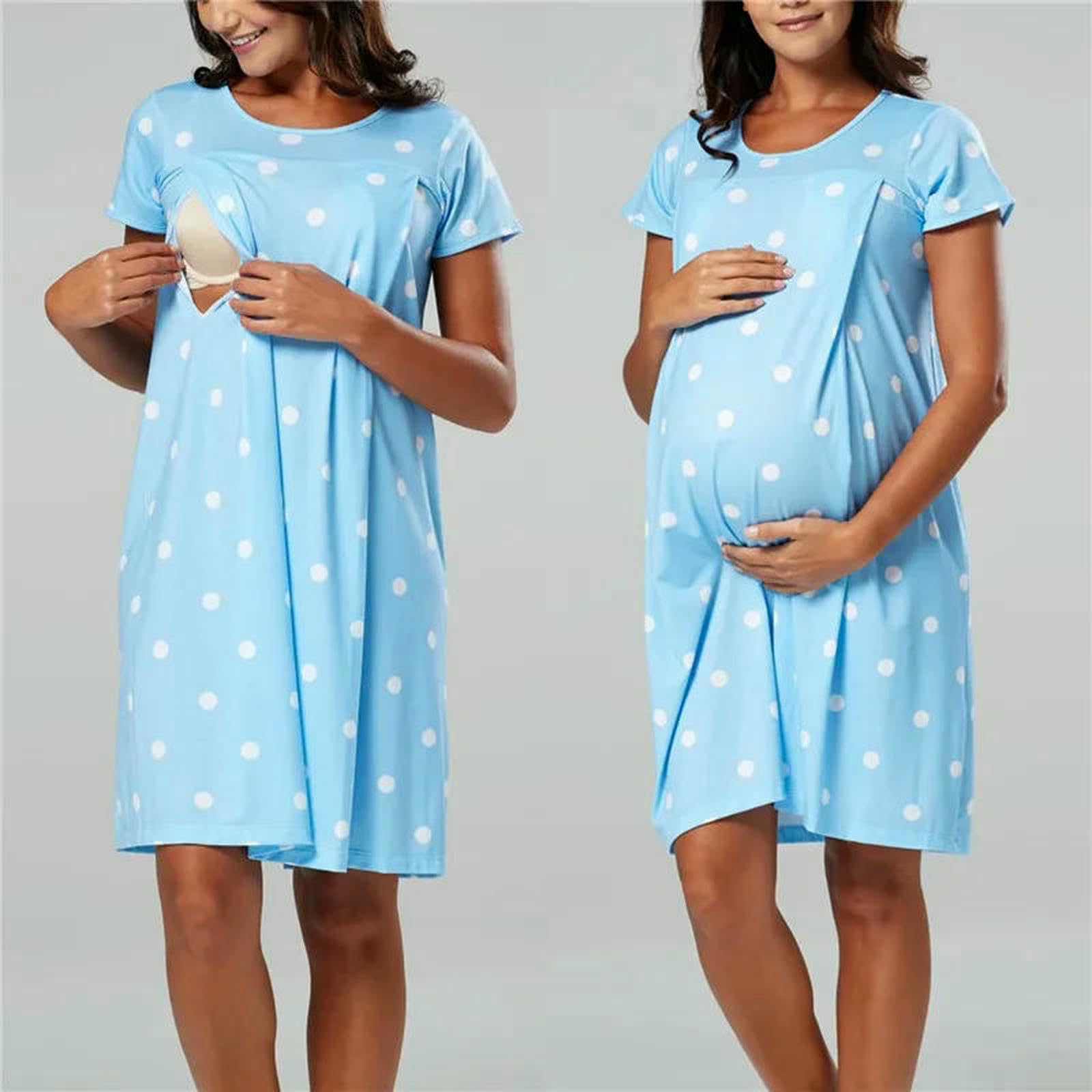 Pjs maternità Pjs Biancheria da notte di maternità Stampa Morbida Allattamento Allattamento Al Seno Camicia da Notte Per Le Donne Di Gravidanza