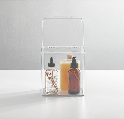 Miniatura 3 de mDesign Caja de almacenamiento apilable para baño con tapa, contenedor para organizar jabones de manos, gel de baño, champú, acondicionador, toallas