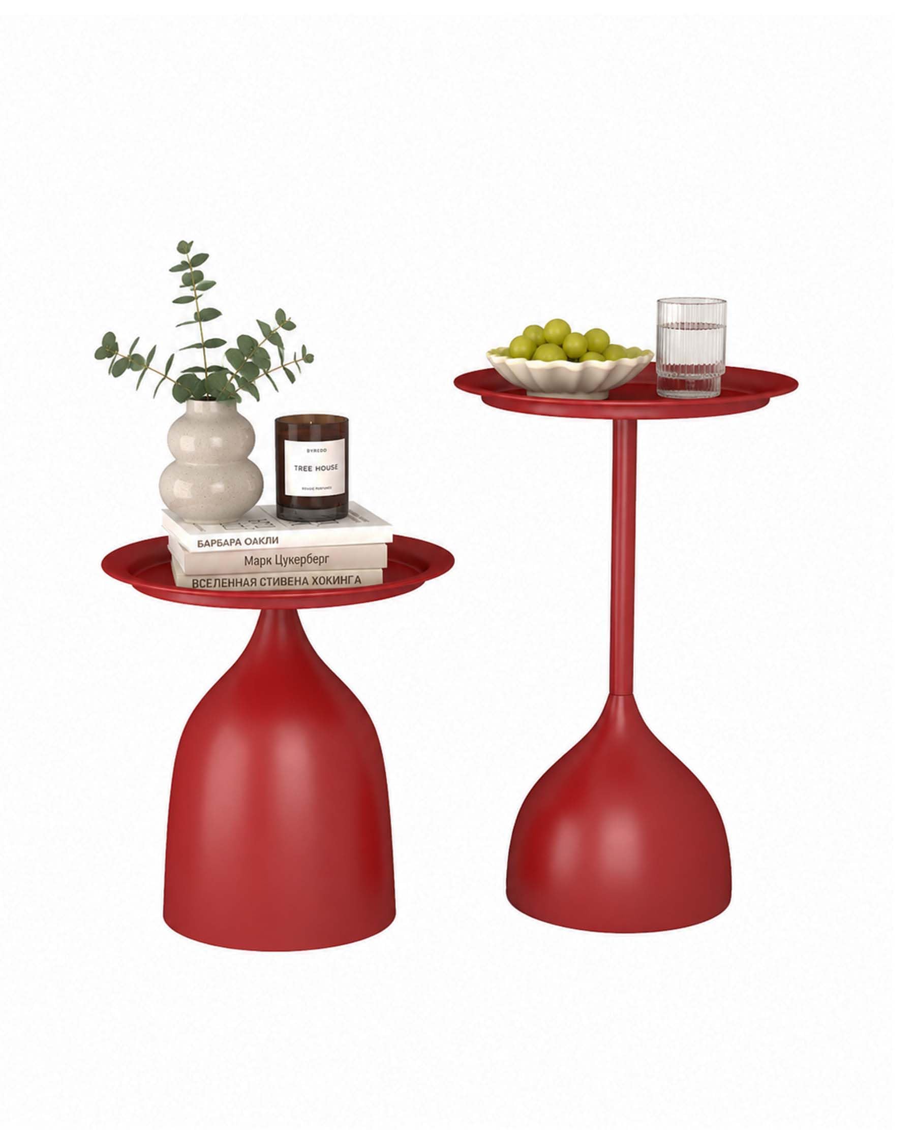 Lot de 2 Tables d'Appoint Extérieur Métal Étanche Ø40 cm Rouge - Table Basse de Jardin Moderne