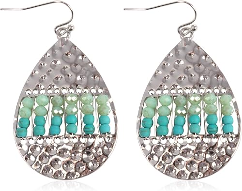 Bohemian Geometric Metallic Dangle Earrings - Leaf Marquise Pointed Oval, Coin Tiered Circle, Petal Teardrop Cutout Open Hoop