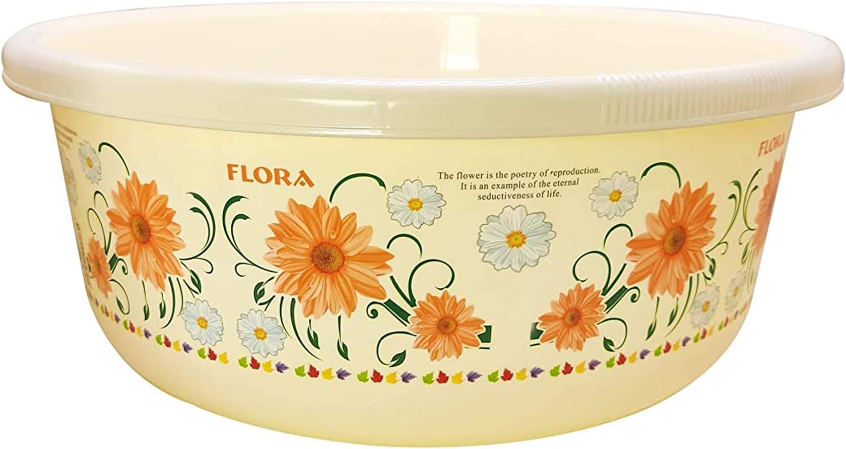 Kuber Industries Floral Print Unbreakable Plastic Multipurpose Bath Tub/Washing Tub 40 LTR (Cream)-KUBMART3181