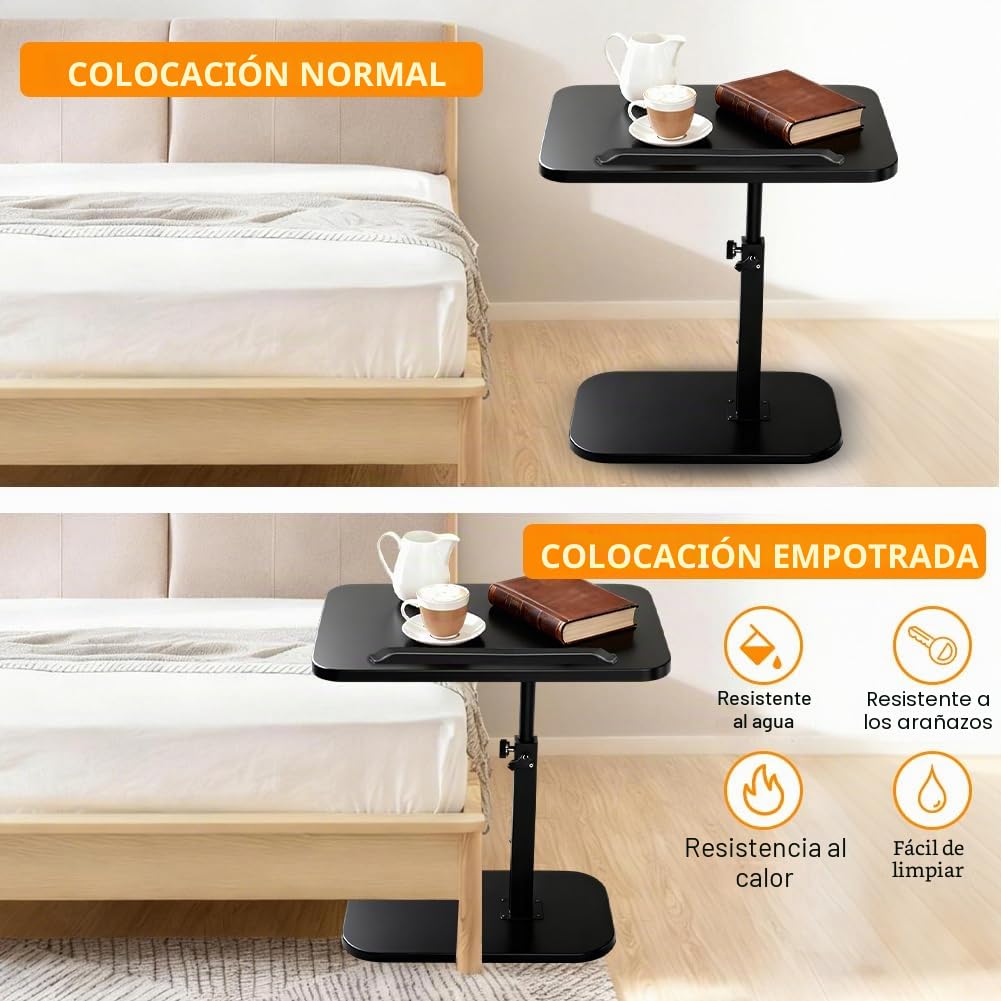 Mesa auxiliar en forma de C, giratoria 360°, mesa de salón, mesa de teléfono, mesa de sofá regulable en altura (45-80 cm) con tablero inclinable, pequeña mesa auxiliar para sofá, cama y espacios