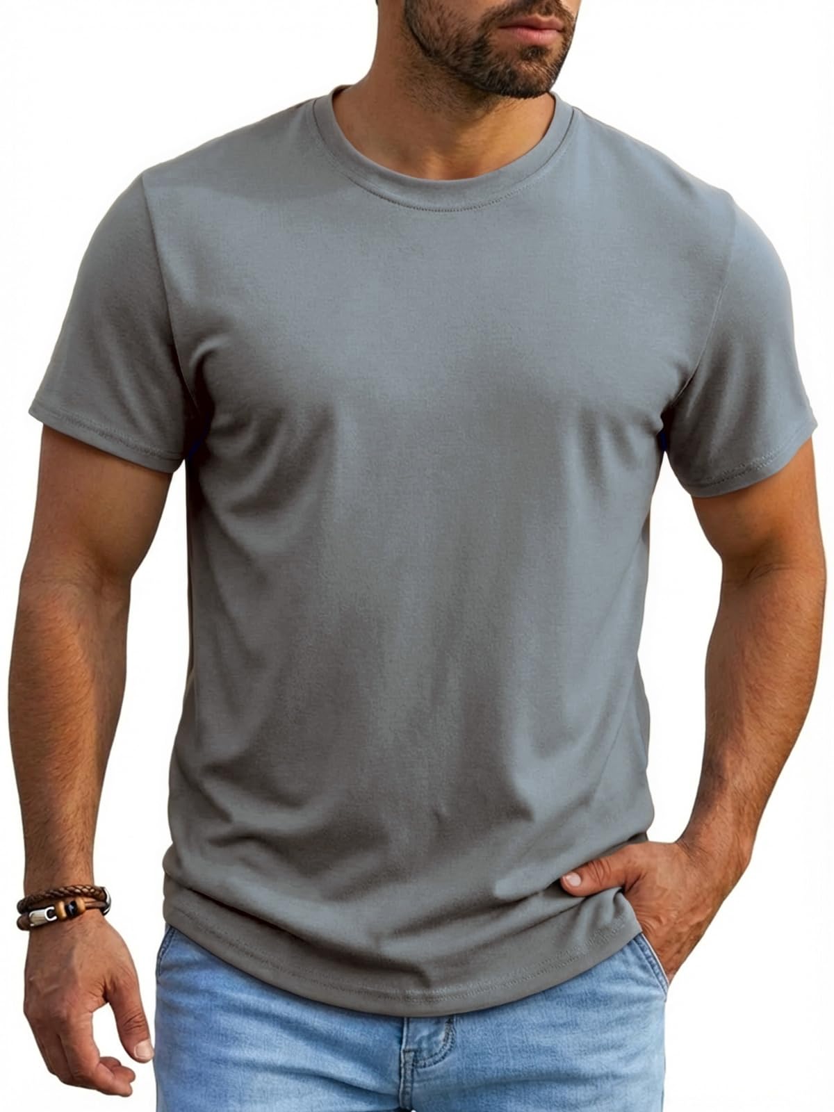 Runcati Herren T-Shirt Rundhals Oberteile Männer Sommer Kurzarm Vintage Tee Tops Basic Einfarbig Lockere Tshirts Sport Freizeit Shirts