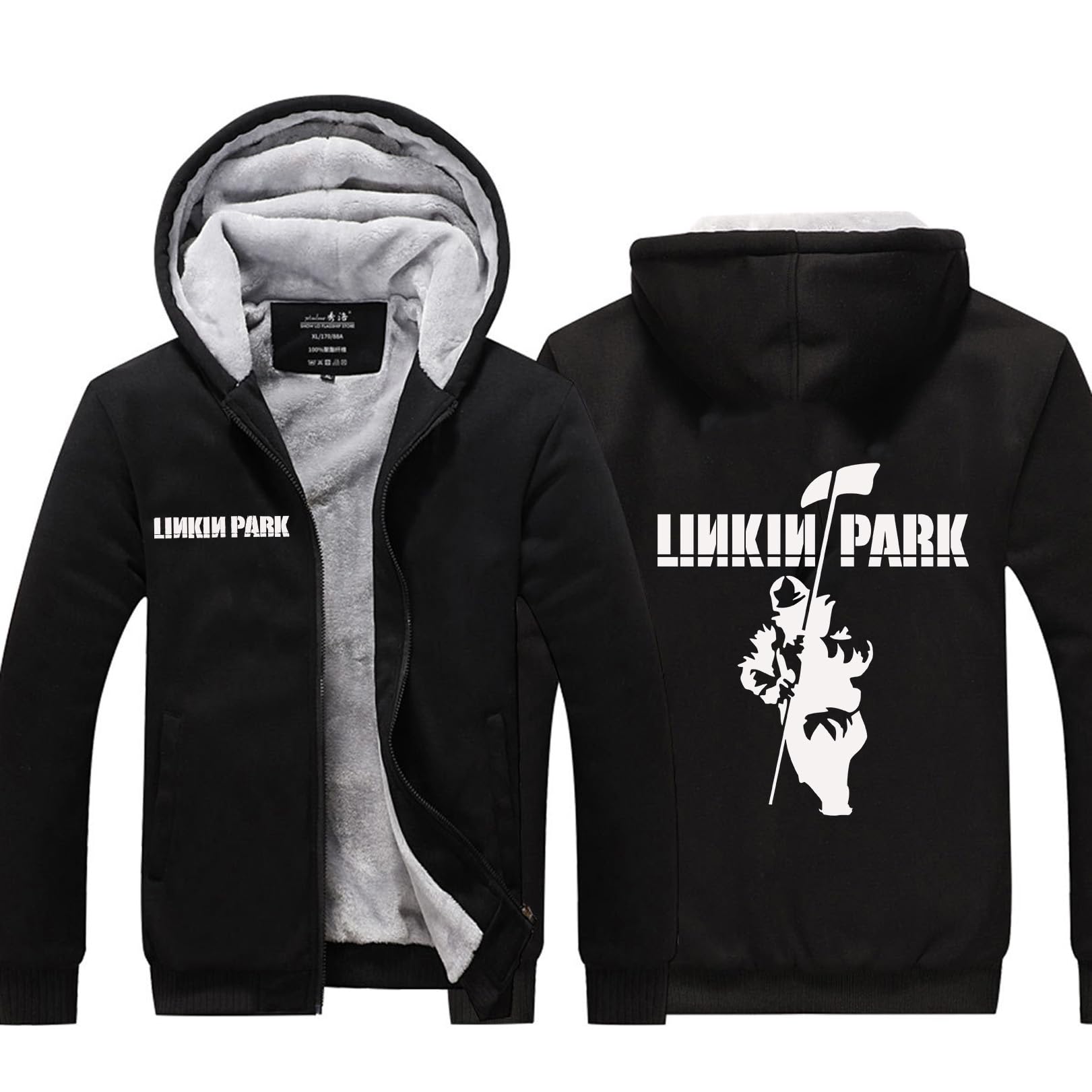 Sweats à Capuche pour Hommes pour Linkin Park Prints Veste zippée décontractée Sweat-Shirts à Capuche à Manches Longues Cardigan Polaire Manteau Automne Léger Extérieur,B-XL